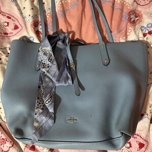 Coach Light Blue Tote with Patterned Scarf